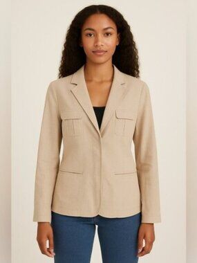 DKNY Beige Linen-Blend Utility Blazer - Size 8
